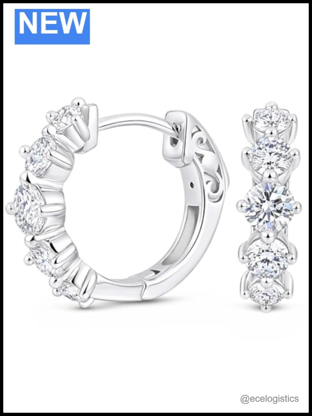 Moissanite Hoop Earrings 925 Sterling Silver Latch Back